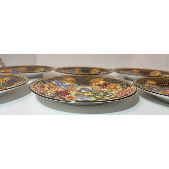 Satsuma Japanese Moriage Gold Leaf Goddess & 4 Immortals Plates 7.25" (6) - Picture 4 of 7